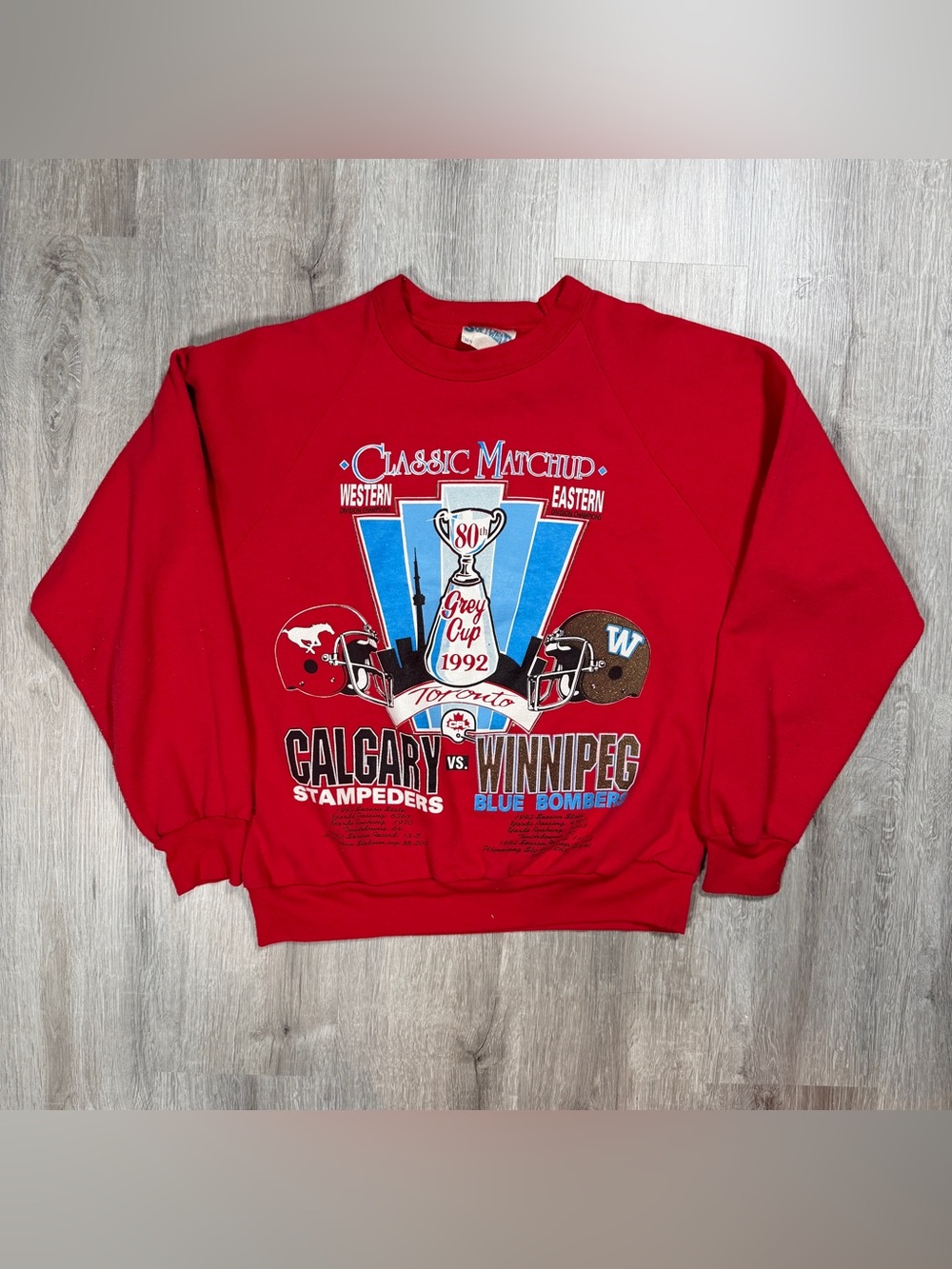 Vintage 1992 80th Grey Cup Stampeders vs Bombers Sweatshirt Medium